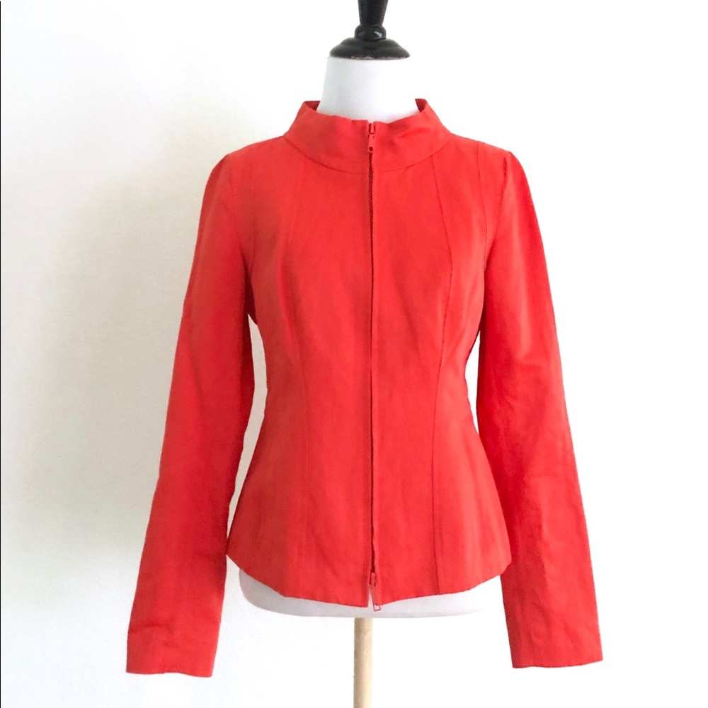 Lafayette 148 Orange Zip Front Cotton Blend Jacket - Picture 5 of 9